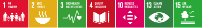 1. No Poverty, 2. Zero Hunger, 3. Good Health and Well-Being, 4. Quality Education, 10. Reduced Inequalities, 13. Climate Action, 15. Life on Land