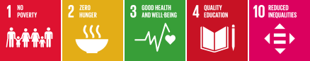 NO POVERTY, 2. ZERO HUNGER, 3. GOOD HEALTH AND WELL-BEING, 10. REDUCED INEQUALITIES 